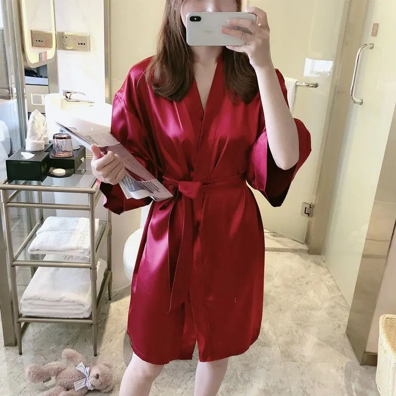 2025 Ice Silk Pajamas Women's Summer Short Sleeve Sexy Nightgown plus-Sized 75.00kg Artificial Silk Bathrobe Home Wear Nightwear Womenswear