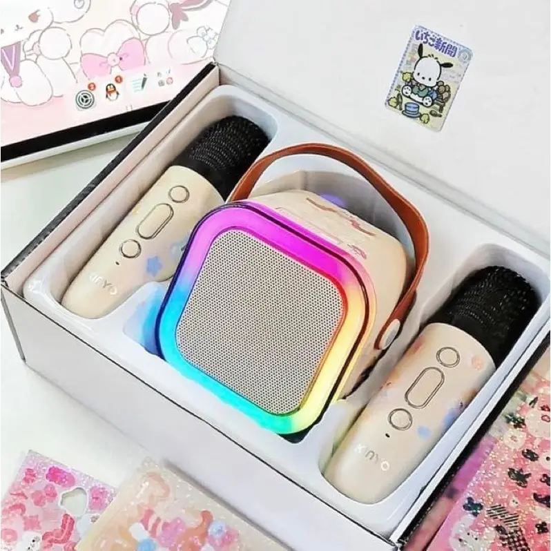 ( SALE MẠNH ) Loa Bluetooth Karaoke Mini K12 Tặng kèm 2 Mic Hát , Thiết Kế Nhỏ Gọn , Âm Thanh Hay Bass Chuẩn , Có Đèn Led Nhiều Màu , BH Lỗi 1 đổi 1