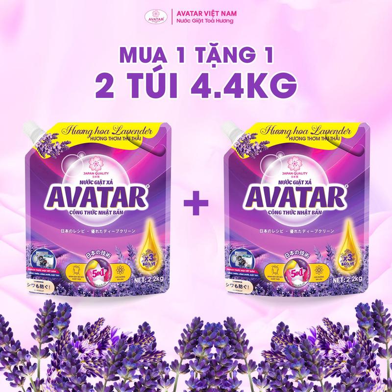 Product Introduction of (MUA 1 TẶNG 1) Nước giặt xả Avatar 5 in 1 hương lavender làm sạch sâu, lưu hương dài lâu, dịu nhẹ cho làn da Làm Sạch 2kg2/túi nước  giặt 1