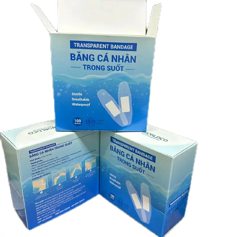 Băng dính cá nhân trong suốt hộp 100 miếng bản nhỏ 1,9x6,0cm không thấm nước dán chắc thông thoáng dùng trong sơ cứu sinh hoạt hằng ngày. 3