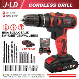 JLD Mesin Bor Baterai 36Vf Cordless bor Mesin Bor cas murah bolak balik/Kasus/Charger - fullset Bor Baterai/Impact Bor / Beton Besi Bor kayu/ Bor Cas Murah Promo/2 baterai Torsi JLD Mesin Bor Baterai 36Vf Cordless bor Mesin Bor cas murah bolak balik/Kasus/Charger - fullset Bor Baterai/Impact Bor / Beton Besi Bor kayu/ Bor Cas Murah Promo/2 baterai Torsi