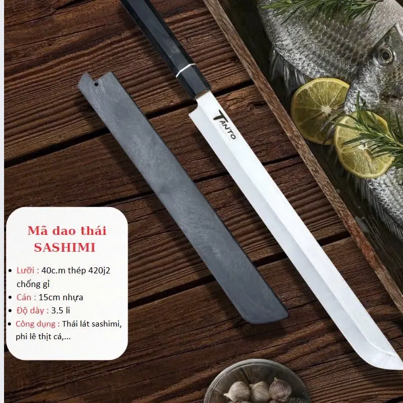 [SSM đen + Vỏ] Dao thái thịt cá hắc bạch kiểu mới - Dao thái sashimi hắc bạch thép Nhật 420HC chống gỉ