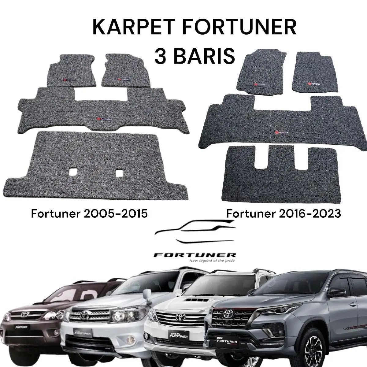 Karpet Fortuner 3 Baris Non Bagasi untuk Mobil