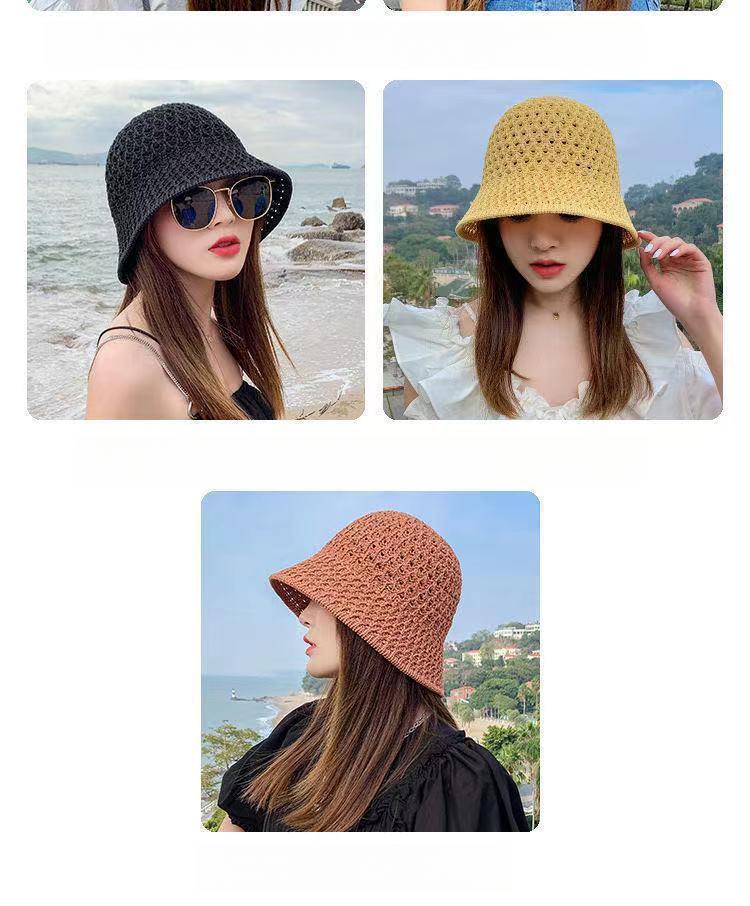 Product Introduction of 1157Fashion Luxury Women's Summer Straw Bucket Hat - Wide Brim, Foldable, Hollow, Sun Visor#FashionHat #SummerStyle #WomenFashion bucket hat 15