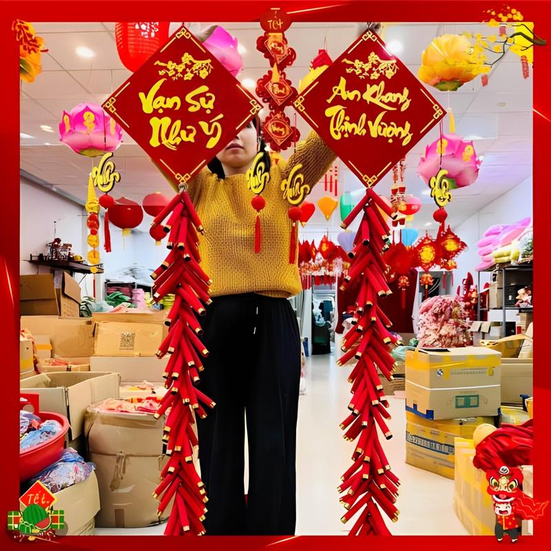 Vuông nhung 42x170cm dây pháo lớn decor trang trí tết ất tỵ 2025 may mắn phát tài Decor Phòng Trang Trí Nhà Phòng Khách layout  tết