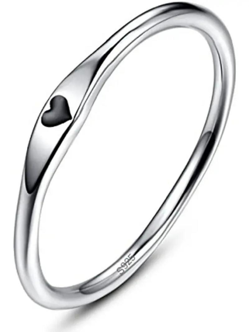 Product Introduction of S925 Sterling Silver Fashion Heart Design Ring, Minimalist Promise Ring for Women & Men, Trendy All-match & Exquisite Jewelry for Birthday Gift, Valentine's Day, Gift 3