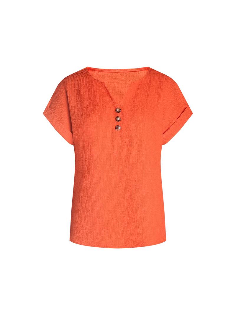 Product Introduction of Women's Plain Button Decor Tee, Casual Short Sleeve T-shirt for Daily Wear, Ladies Clothes for All Seasons 3