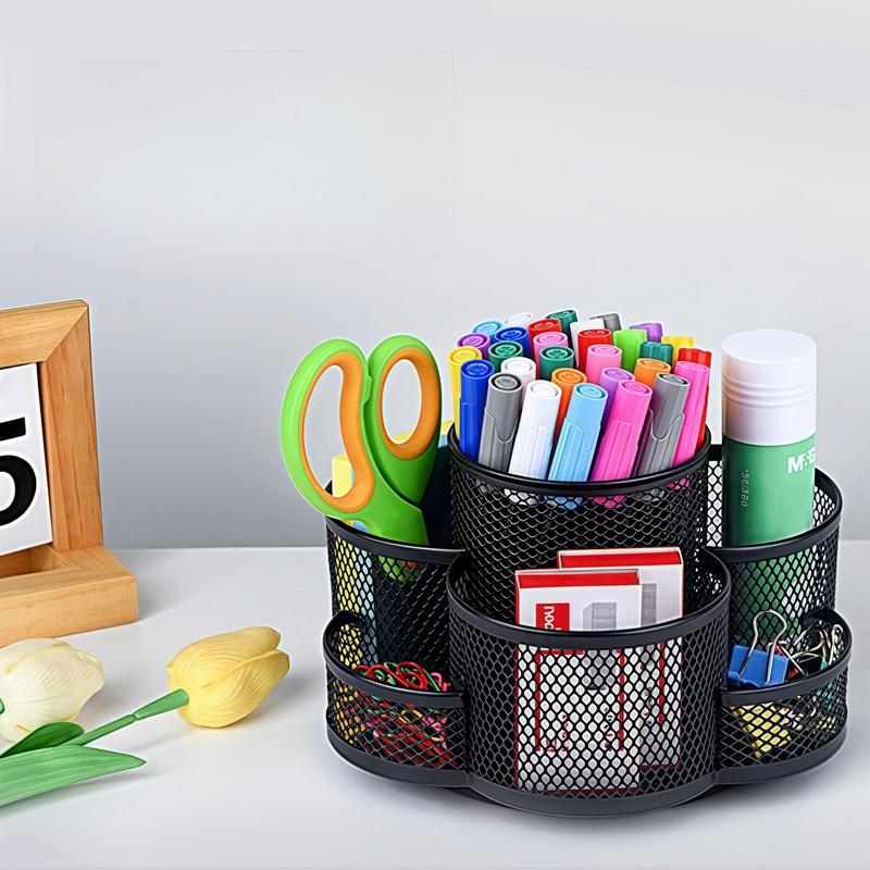Product Introduction of 360 Degree Rotating Desk Organizer, 1 Count Dual-purpose Pencil Pen Holder, Rotating Desk Pen Organizer with 7 Slots, Art Supplies, Pencil Cup for Office, School, Home 0