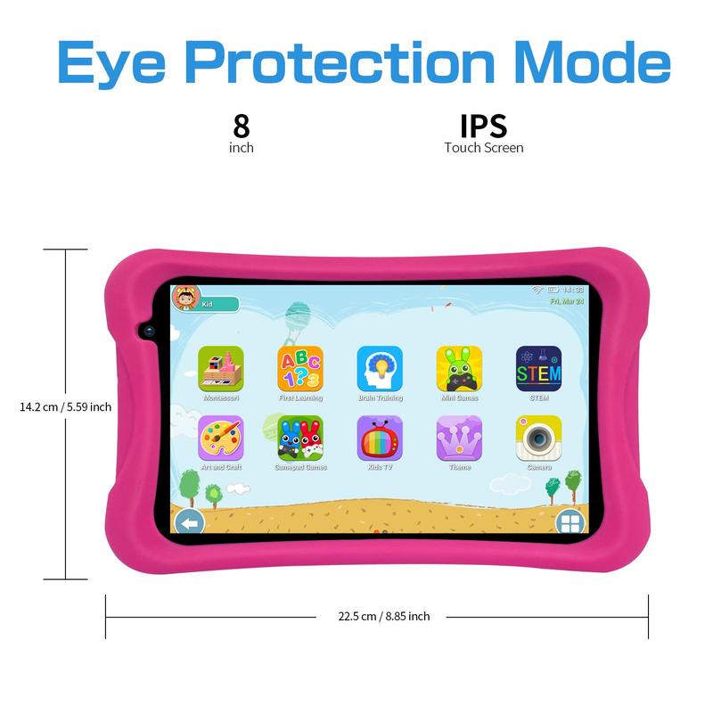 Portable 8 Inch HD Learning Tablet, Touch Control Tablet, Android System Tablet with Silicone Protective Case, Eye Care Tablet, Stocking Fillers Gift 5