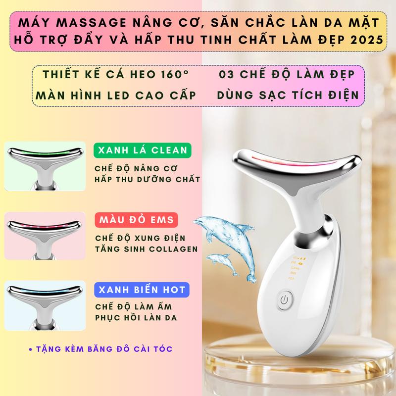 Máy Massage Nâng Cơ Mặt Tạo V-Line, Đẩy Tinh Chất Làm Đẹp - Thiết Kế Cá Heo 160°, Màn Hình LED Cao Cấp, 3 Chế Độ Chức Năng