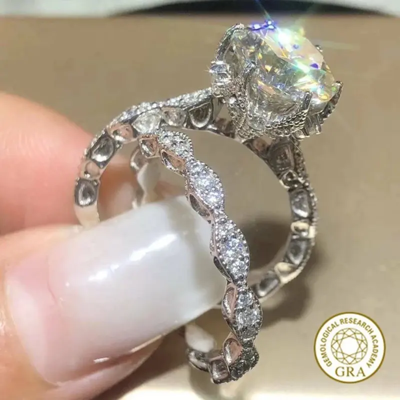 Nhẫn Moissanite, Phong Cách Thanh Lịch Cổ Điển, Dành Cho Nữ, Với Thiết Kế Hoa Rỗng Được Chứng Nhận GRA Miễn Phí