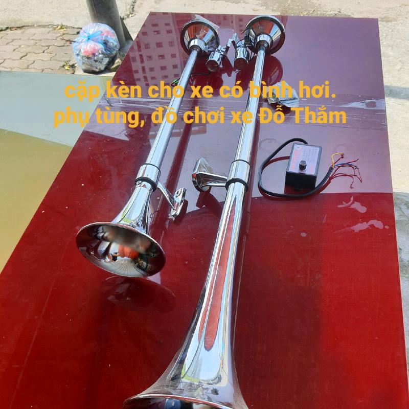 cặp kèn hơi 1m + 70cm kèm nhại kèn 12 tiếng cặp còi hơi 12v 24v cho xe có bình hơi Nhại Còi