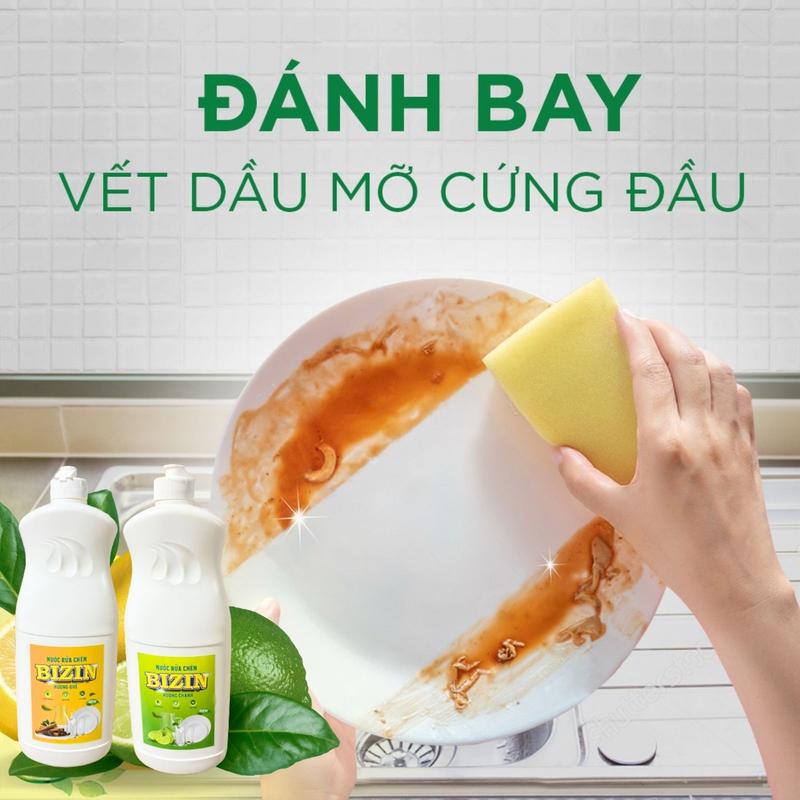 Nước rửa chén Bizin 800ml Làm Sạch dầu mỡ, hương thơm tự nhiên, tiết kiệm, an toàn cho da tay 4