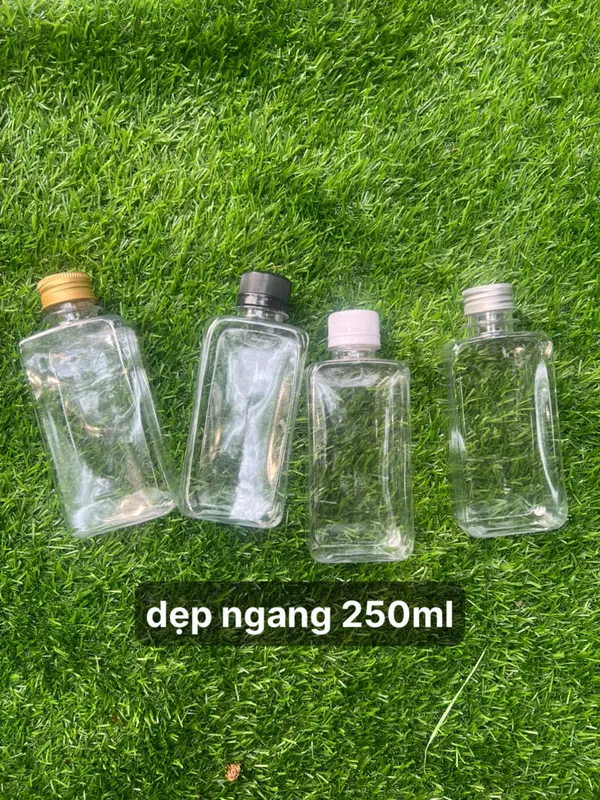 Combo 10 chai trà sữa dáng dẹp ngang 250ml PET an toàn - kèm nắp 0