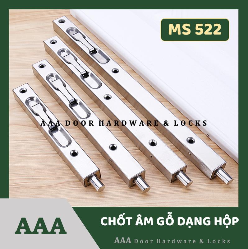 [NANCB 522] Chốt Âm INOX dạng hộp dùng cho cửa gỗ - Khoá chốt bật cửa đi gỗ cao cấp đủ kích thước 15cm 20cm 40cm