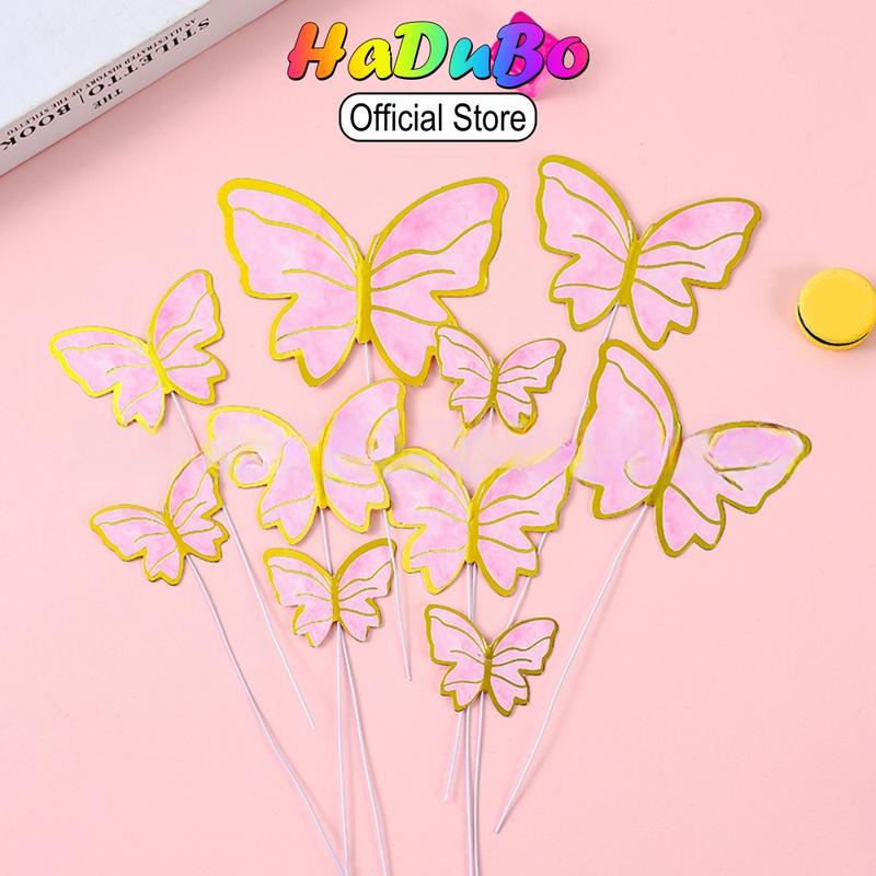 Vỉ 10 bướm trang trí bánh kem, bánh sinh nhật, phụ kiện trang trí bánh chúc mừng sinh nhật | D069 6