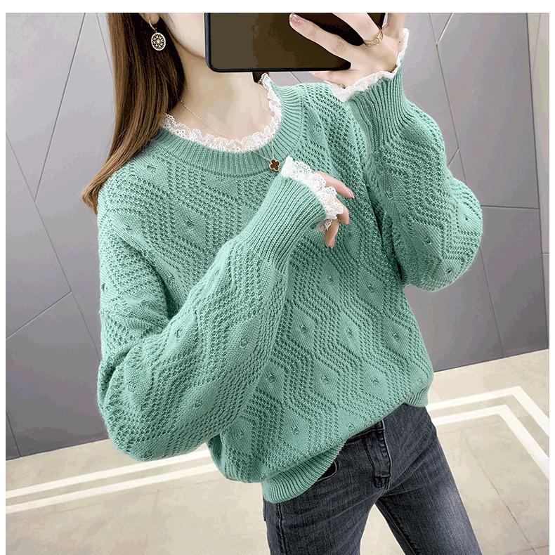Áo len nữ cổ tròn dài tay pha ren 4