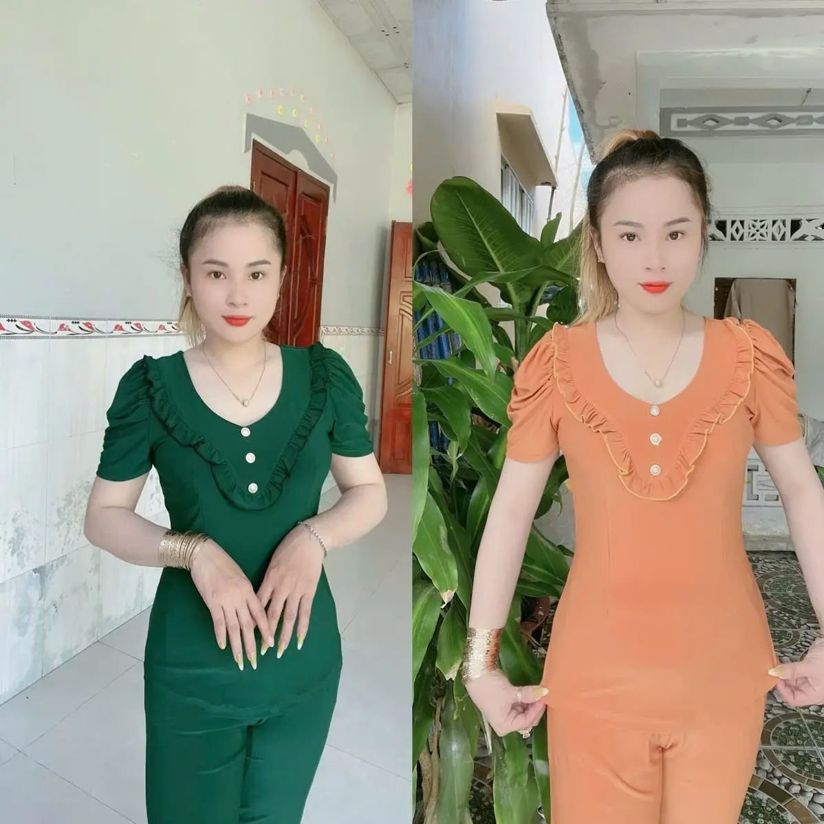 Bộ kiểu thun màu la dong quần dài ống ôm số 1,2,3,4,5 Nữ