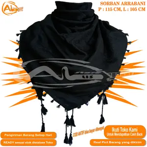 SORBAN ALKHAS POLOS HITAM PUTIH SURBAN SYAL RUMBAI RONCE TACTICAL KUALITAS PREMIUM