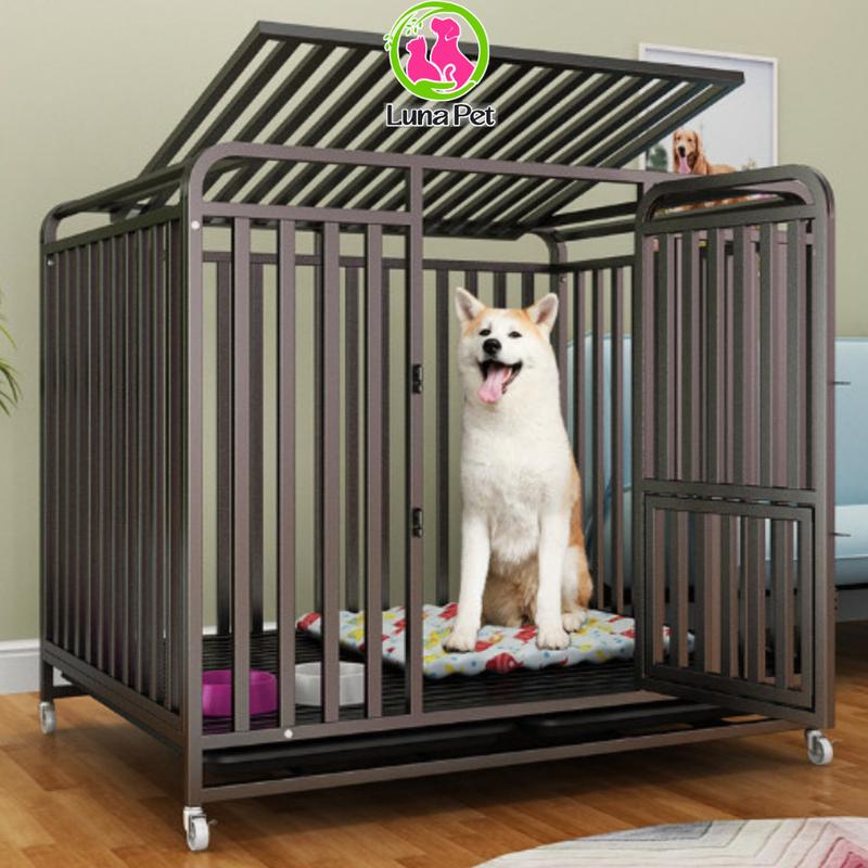 Lồng chó NAN ỐNG DÀY 1.2cm LunaPet CN07 cho chó lớn sơn tĩnh điện có bánh xe