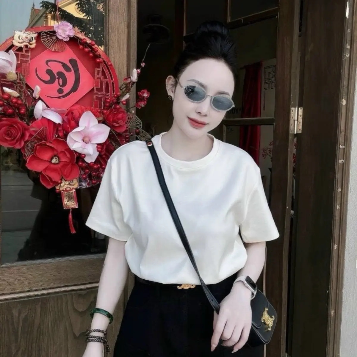 Áo phông cotton chữ B from rộng 3 màu Cổ tròn