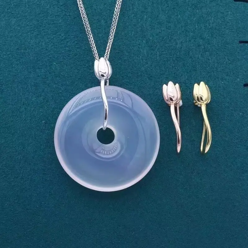 Khóa Hòa Bình Hoa Sen, Móc Cài Bạc 925, Móc Cài Mặt Dây Chuyền Vàng, Có Thể Tháo Rời, Mặt Dây Chuyền Ngọc Bích Tự Làm, Móc Cài Ngọc Bích, Thiết Kế Đơn Giản Và Thanh Lịch