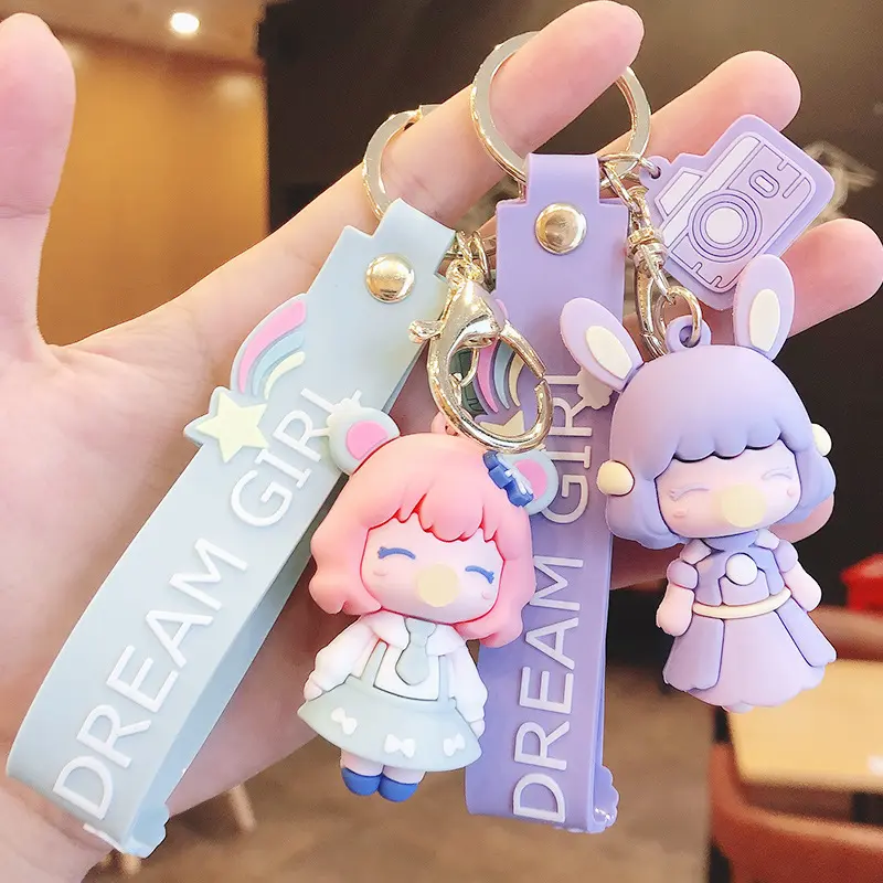 Bubble Blowing Little Girl Cartoon Cute Doll Keychain, Adorable Toy, Car Bag Hanging Ornament, Gift