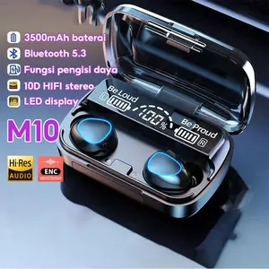 M10 Headset Bluetooth Full Bass Stereo 3500mAh Power Bank Wireless Earphone Tahan Air TWS With Mic Headphones Handset Earbud