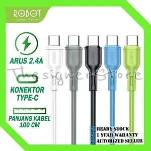 Kabel Data Type C ROBOT RBC100 1M Data Cable 2,4A Original - Garansi Resmi 1 Tahun