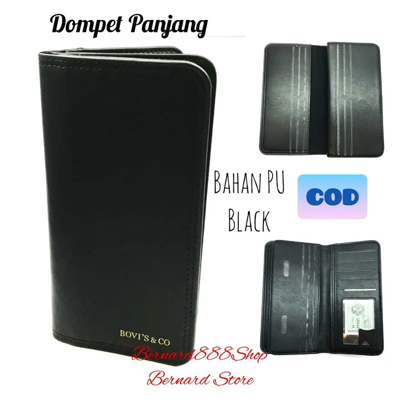 Dompet Panjang Bahan PU Leather Dompet Panjang Simple dan Polos Dompet Pria dan Wanita Dewasa Hitam Kartu Kulit Uang 1