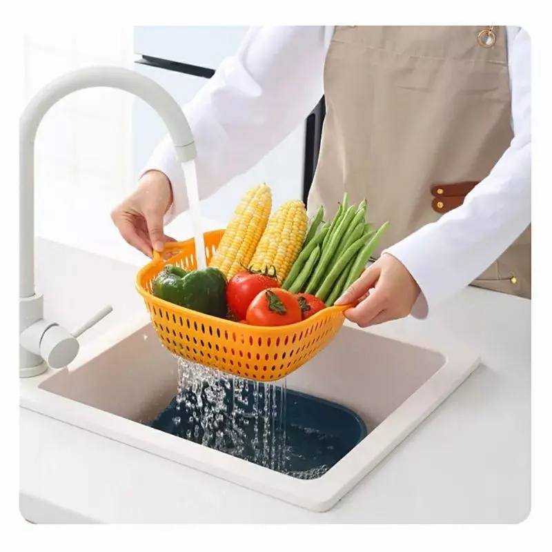 Keranjang Wadah Cuci Buah Sayur 2 Layer Drain Basket Baskom Serbaguna 2