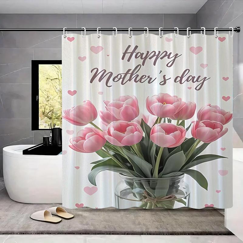 Product Introduction of Floral Pattern Bathroom Accessories, 1 Set Including Shower Curtain, U-shaped Mat, Toilet Lid Cover, Bath Mat, Bathroom Decor Supplies 6