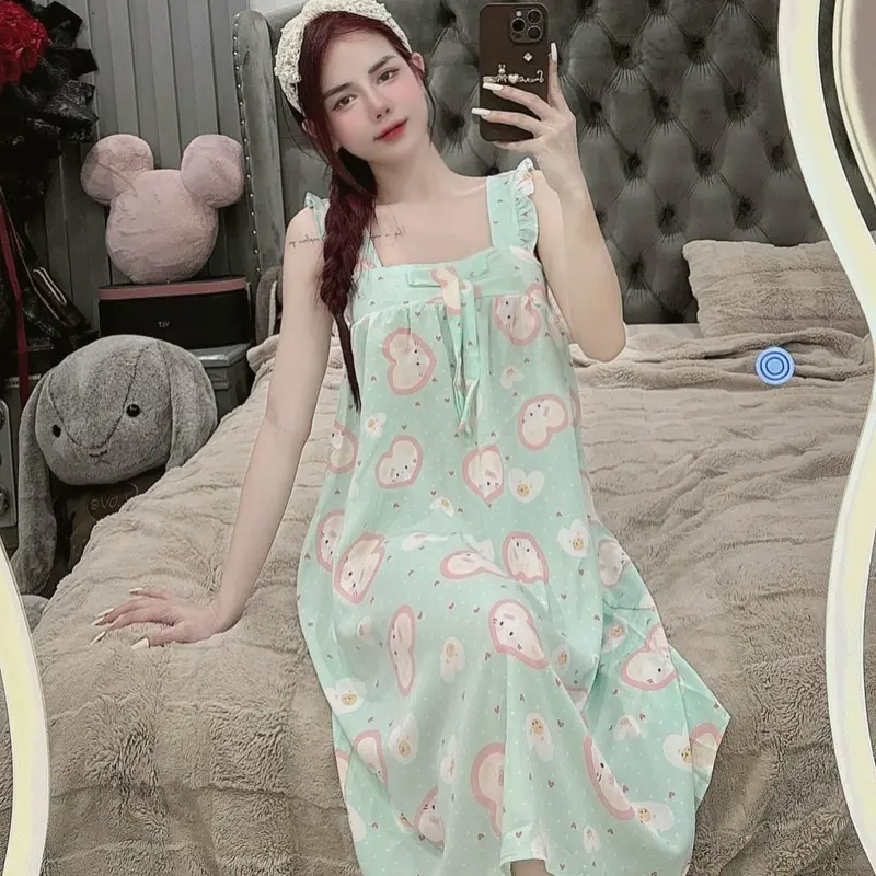 Đầm 2 dây cánh tiên chất lụa mango phom từ 40-70kg Nhung Dress Đầm Ngủ 2
