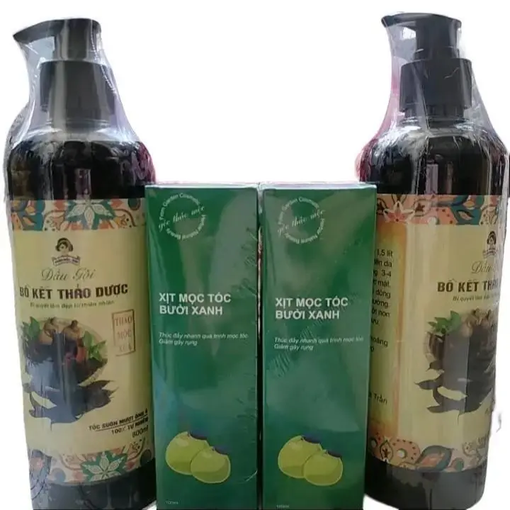[4 món] Combo 2 Dầu gội Bồ kết thảo dược 800ml và 2 xịt mọc tóc bưởi xanh 100ml Chăm Sóc Tóc dầu  gội