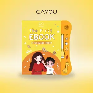 CAYOU E-book 4 Bahasa Mainan Buku Edukasi Anak USB Baterai Versi Terbaru Warna Kuning Interaktif 10 Halaman Huruf Hijaiyah Alfabet Dengan Lampu Warna-warni Dan Kuis