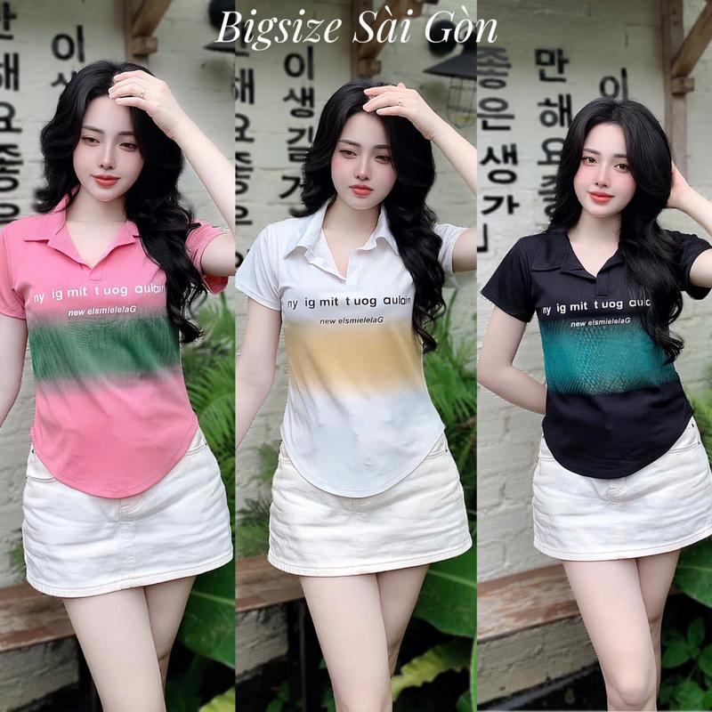 Áo Thun Tăm QC Polo Phối In Hình Họa Tiết Thun Gân Tăm 45- 90Kg Bigsize Dễ Thương Top Nữ Women - B.1520