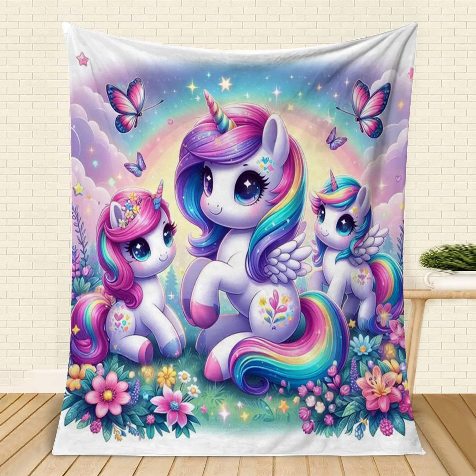 Unicorn & Flower Pattern Throw Blanket, Soft Warm Napping Blanket for Home Office, Air-conditioned Room Blanket, Gift for Friends, Cool Bedroom, Girl Bedroom Accessories