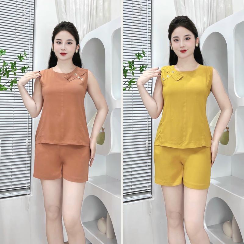 BỘ MẶC NHÀ,BỘ LANH NHUNG QUẦN ĐÙI PHỐI NƠ VAI, SIZE 45-65KG Nữ Voi Women Áo 0
