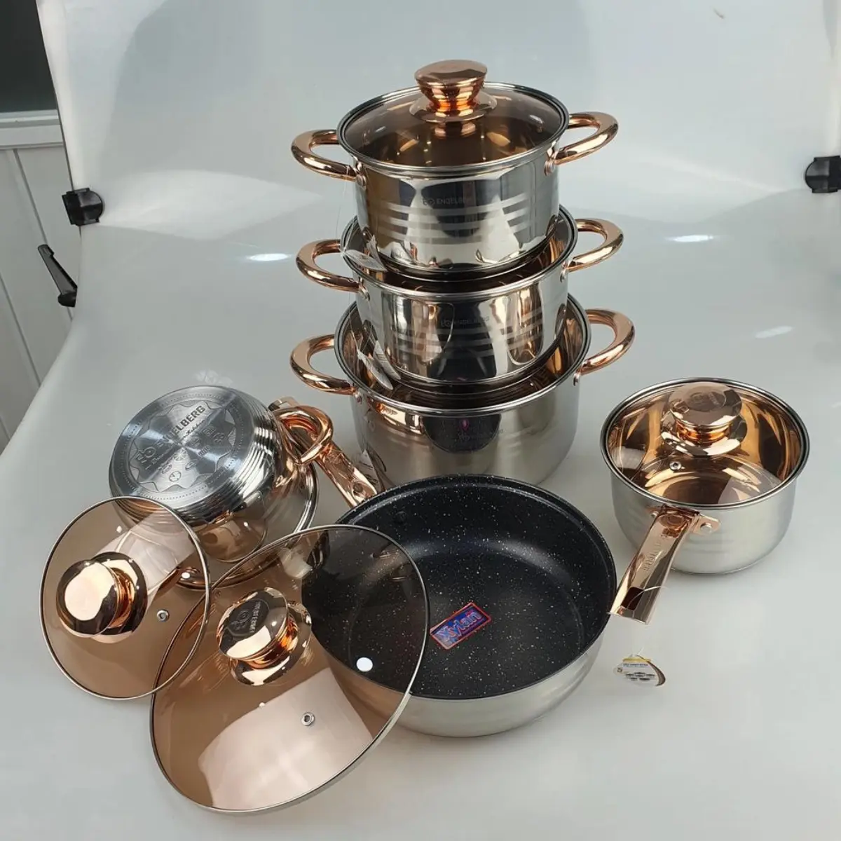 Bộ nồi Đức 6 món 12 chi tiết inox cao cấp đùng bếp từ và tất cả các loại bếp khác