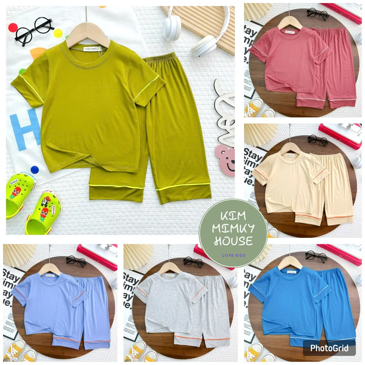 KIM118 Bộ lửng thun lạnh trơn phối viền (10-26kg) Minky Mom vải mềm mịn mát cho bé trai bé gái Áo Thun quanao  daitay