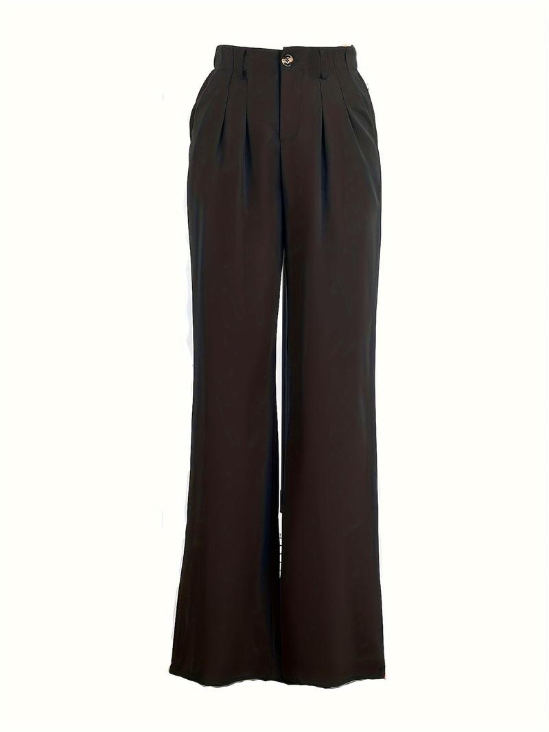 Product Introduction of Women's Solid Plicated High Waist Straight Leg Pants, Casual Pocket Trousers for Daily Wear, Ladies Bottoms for All Seasons 12