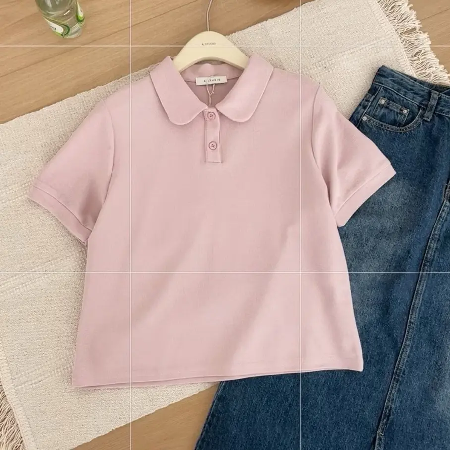 ￼Tiệm nhà TiDi Áo Thun Nữ Cổ Bẻ Dáng Babytee Women