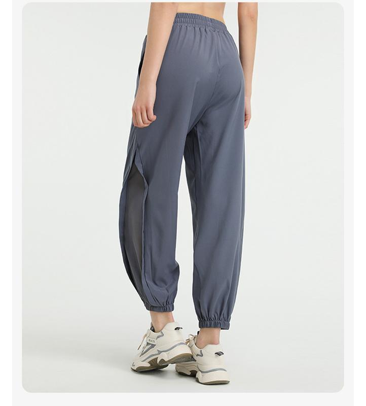 Product Introduction of Loose high-waisted quick-drying pants European and American mesh quick-drying yoga trousers running sports tied feet large-size fitness pants women 12