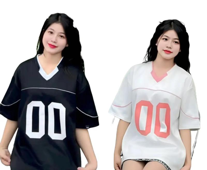 Áo Thun PHỐI 09 Thể Thao, cổ tim đôi, in số 00 Hai màu: ĐEN, TRẮNG,áo phông nam nữ dành cho các cặp đôi,cotton women Nhung Top Voi Màu Trắng