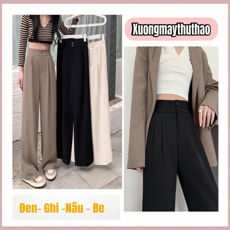 Quần Ống Rộng - Cạp Cao 2 Cúc, Quần Vải  Ống Suông Nữ  Tôn Dáng, Quần Vải  Culottes