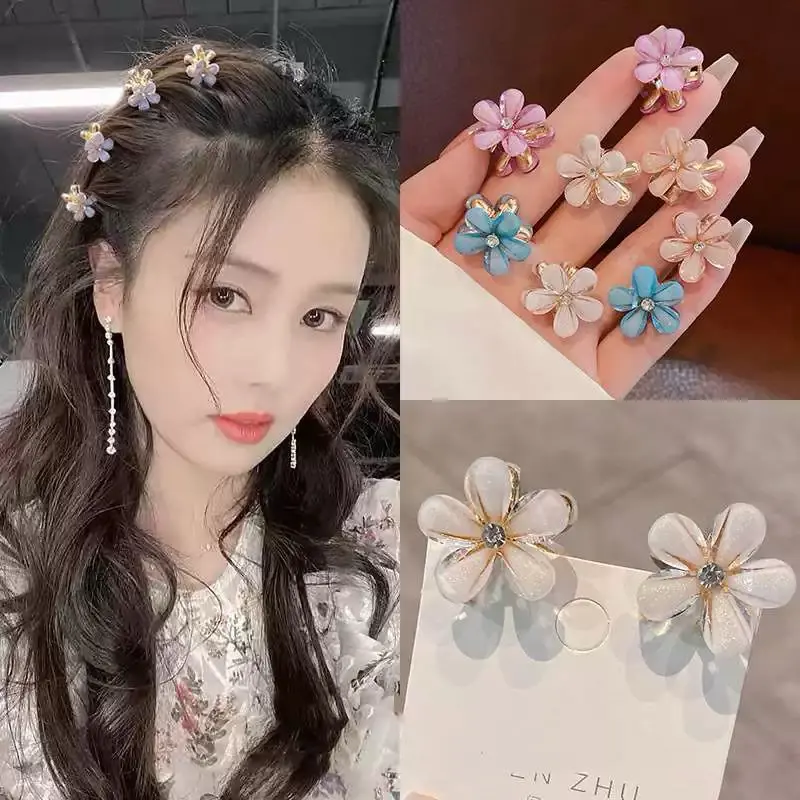 Kẹp tóc mini hình hoa trà pha lê phong cách Hàn Quốc cho nữ Women Voi