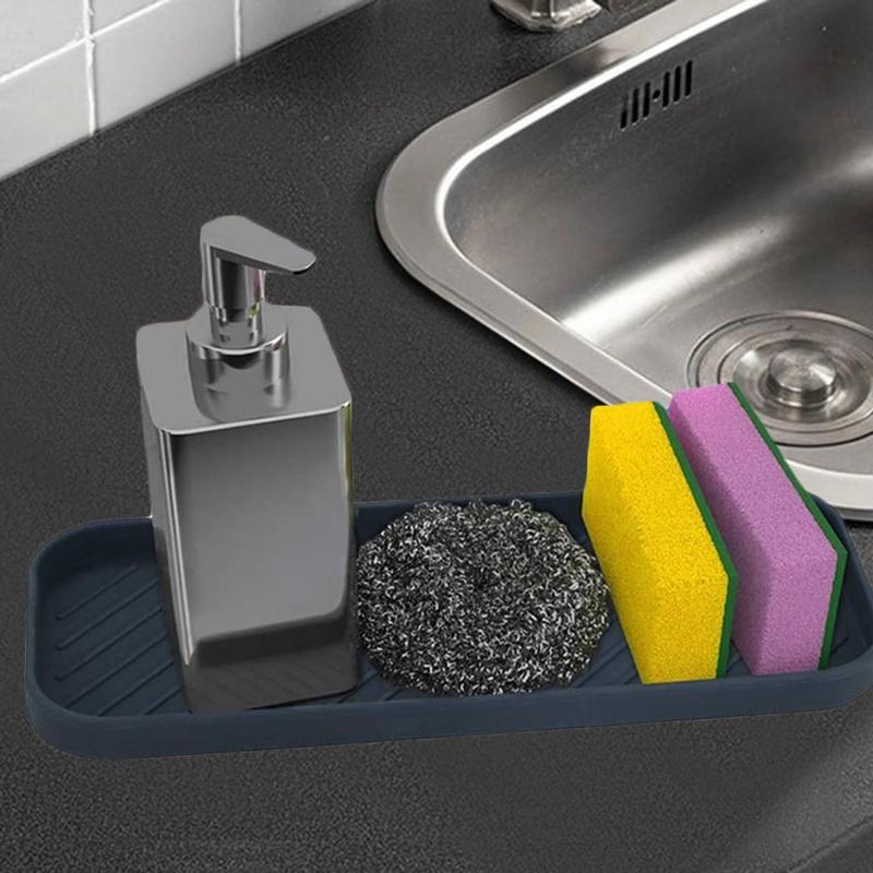 Silicone Draining Storage Tray Non-slip Soap Sponge Holder Kitchen Sink Drain Pad 1