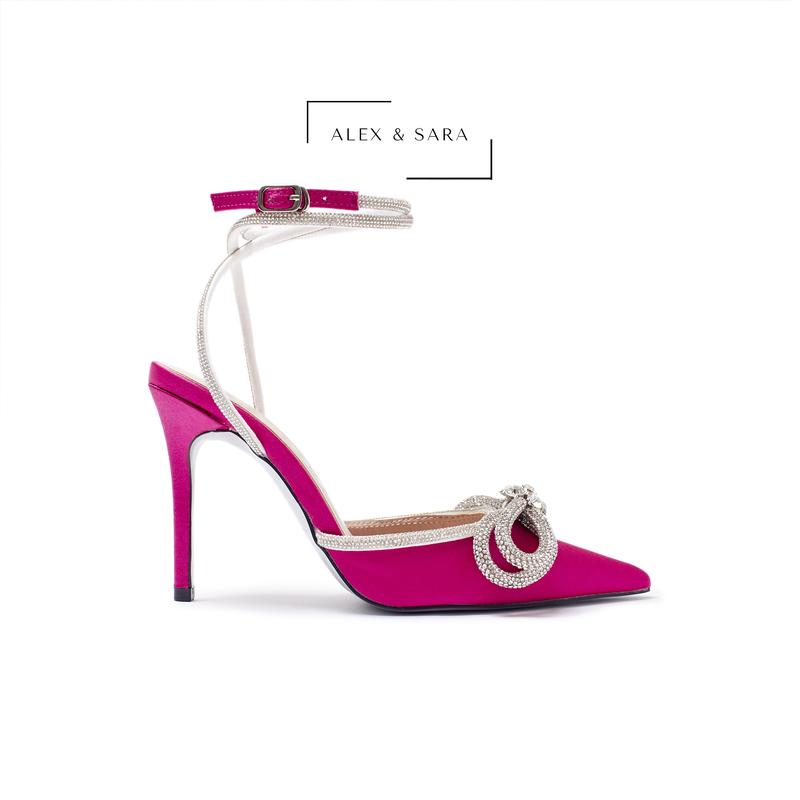 AL418 - Giày ALEX SARA Mũi Nhọn Nơ Đá Cao Gót 8cm Nữ Shoes