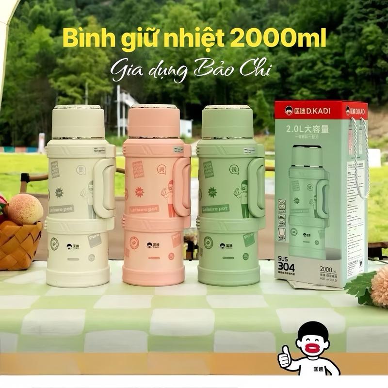 Bình Giữ Nhiệt 2000ml KD-9089 Inox 304 Cao Cấp Giữ Nóng Lạnh 24h Có Lưới Lọc Trà Nắp Làm Cốc Uống Tiện Lợi Tặng Cọ vệ Sinh Bình