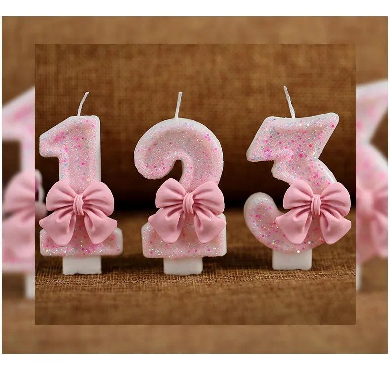 Product Introduction of Pink Bow Children's Birthday Candle 0-9 Digital Cake Decoration Ornaments 2